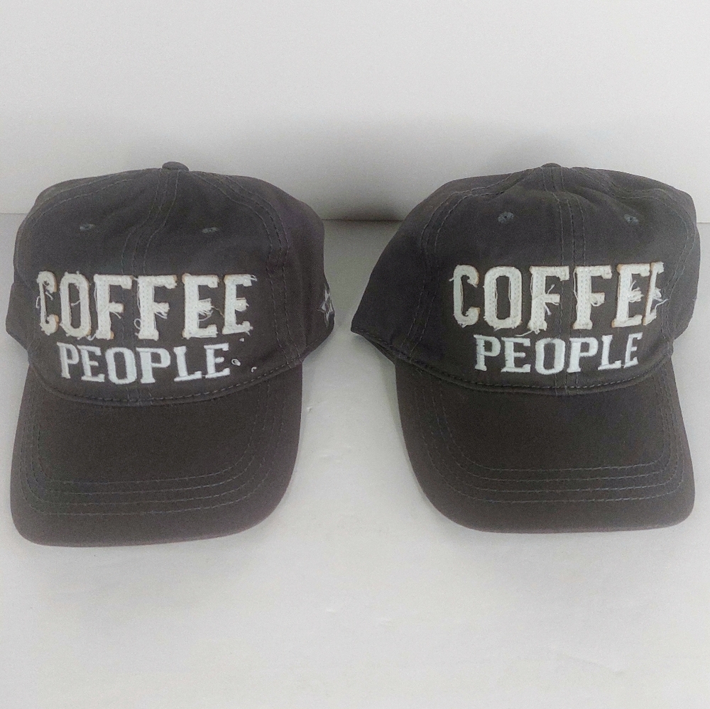 Gray 'Coffee People' Lot Of 2 Baseball Caps *Great Gift For Friends Or A Couple*